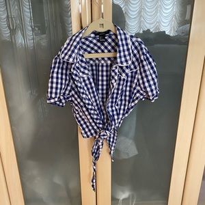 Forever 21 Gingham cropped tie button up top